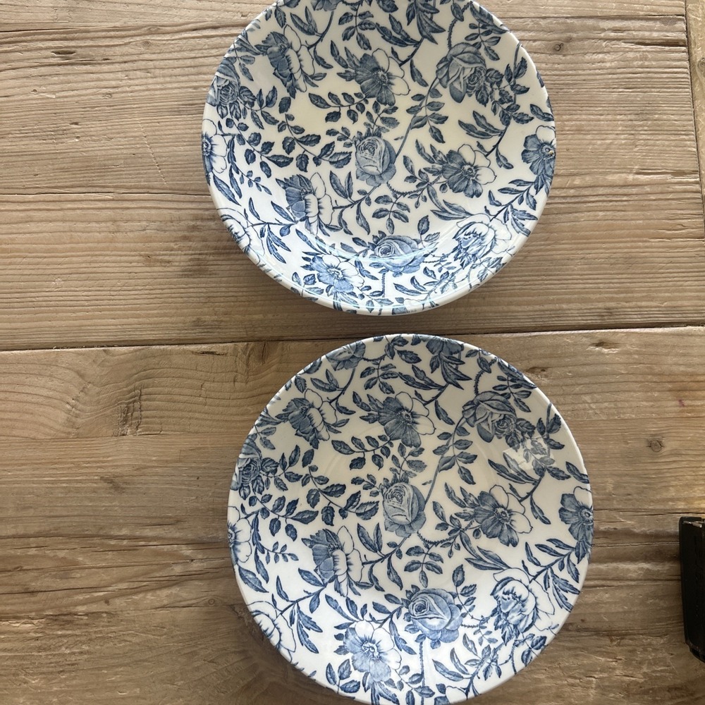 Lot Of 2 CHURCHILL VNTG BLUE CHINTZ ROSE PEONY COUPE BOWL SOUP SALAD 8"